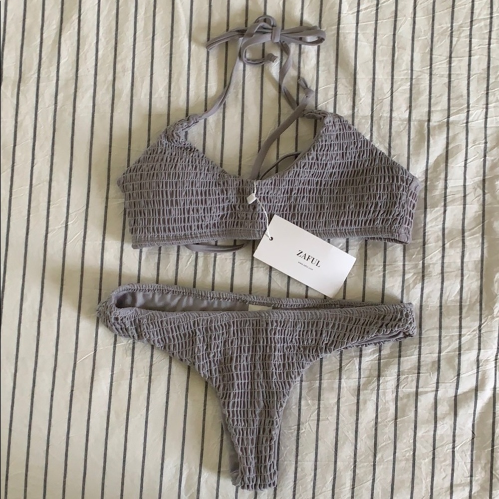Gray Ruched Cheeky Bikini